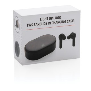 Auriculares inalámbricos promocionalesTWS con logotipo iluminado en estuche de carga